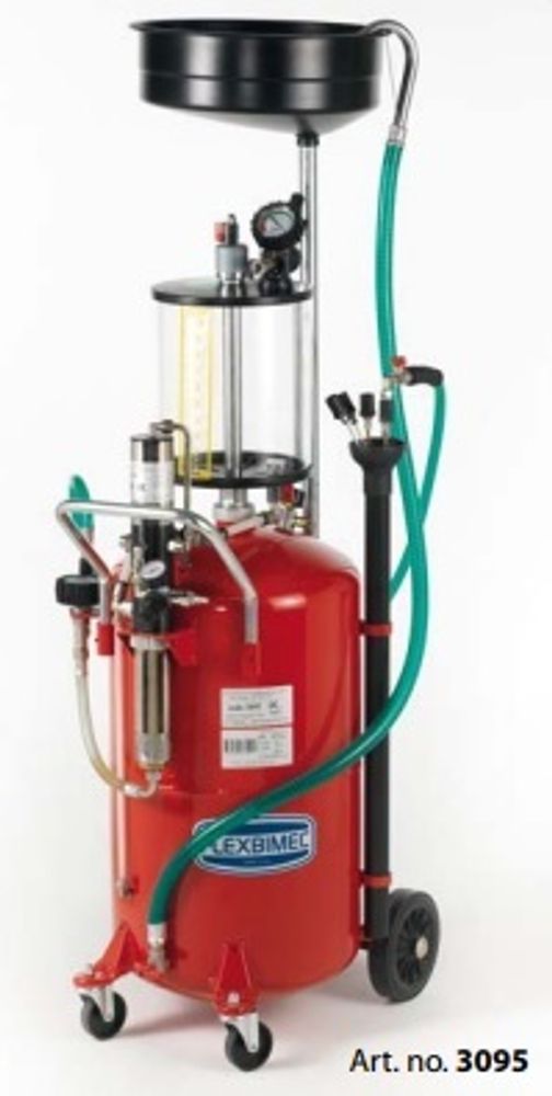 Waste oil wheeled tank extractor, capacity 90 l with inspection chamber 10 l capacity and pneumatic