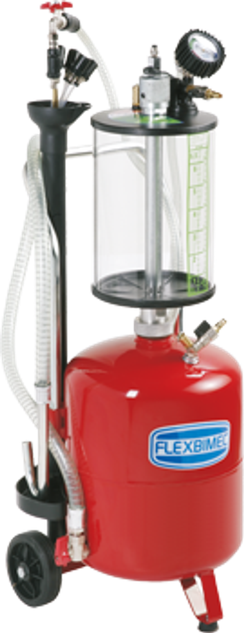 Waste oil wheeled tank extractor, capacity 24 l, pneumatic emptying - with inspection chamber 6,5 l
