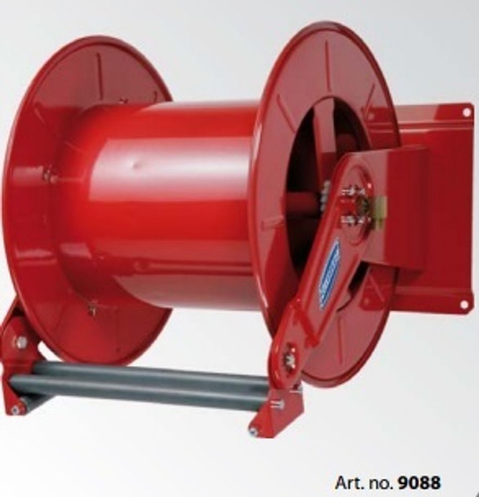 Twin spring driven painted steel hose reels L. max 100 m without hose - Ø 1/2&quot;. Adjustable arm serie