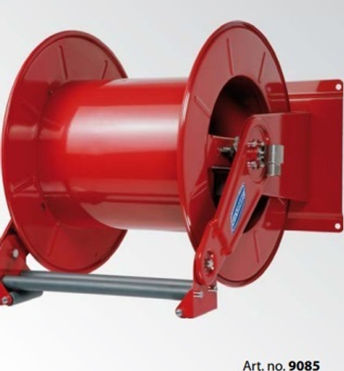 Twin spring driven painted steel hose reels L. max 30 m without hose - Ø 1". Adjustable arm series