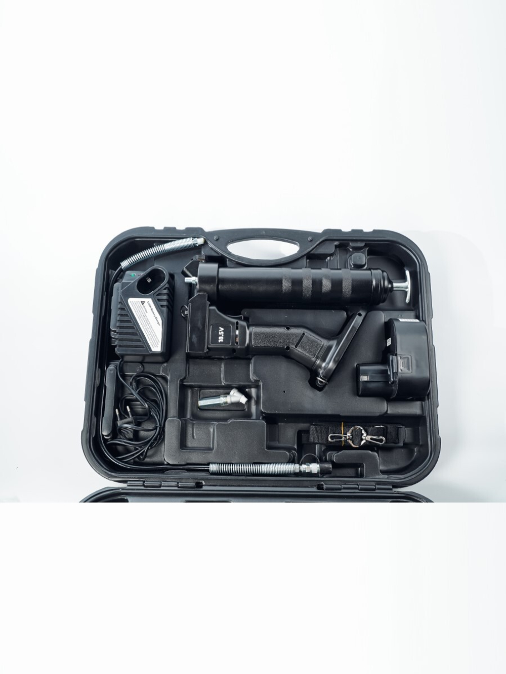 Аккумуляторный шприц для смазки с гибким шлангом и 4-х лепестковым наконечником