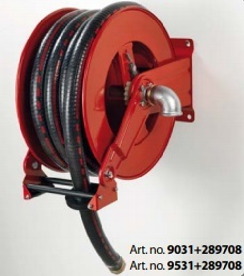 Twin spring driven stainless steel hose reel - adjustable arm series, with hose ø 1'1/4", L. 8 m for
