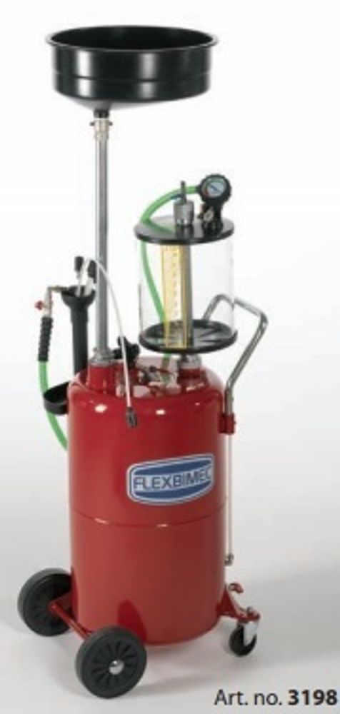Wheeled tank capacity 80 l with inspection chamber 10 l. Pneumatic emptying of the tank