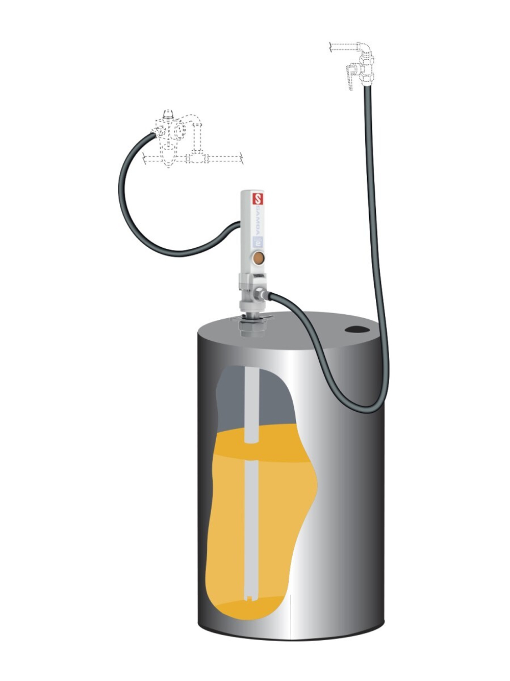 Комплект Samoa для откачки масла из бочки 205 литров с насосом PM2 с коэф. 3:1, монтаж на бочку