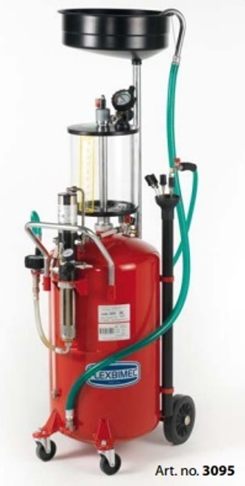 Waste oil wheeled tank extractor, capacity 90 l with inspection chamber 10 l capacity and pneumatic