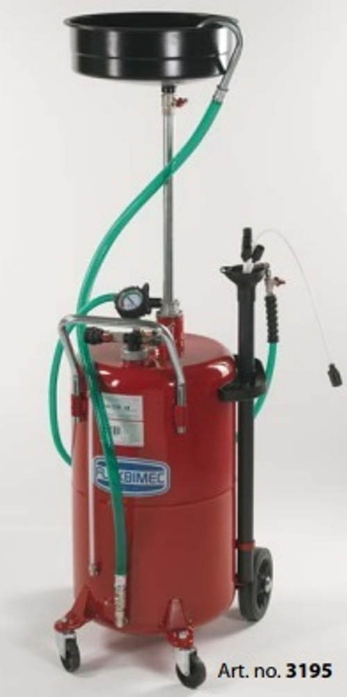 Wheeled tank capacity 80 l with painted steel basin 10 l. Pneumatic emptying of the tank