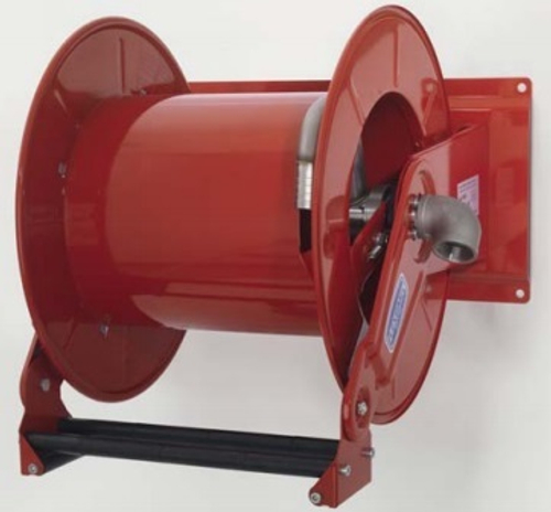 Twin spring driven painted steel hose reel L. max 8 m without hose - Ø 1'1/4". Adjustable arms serie