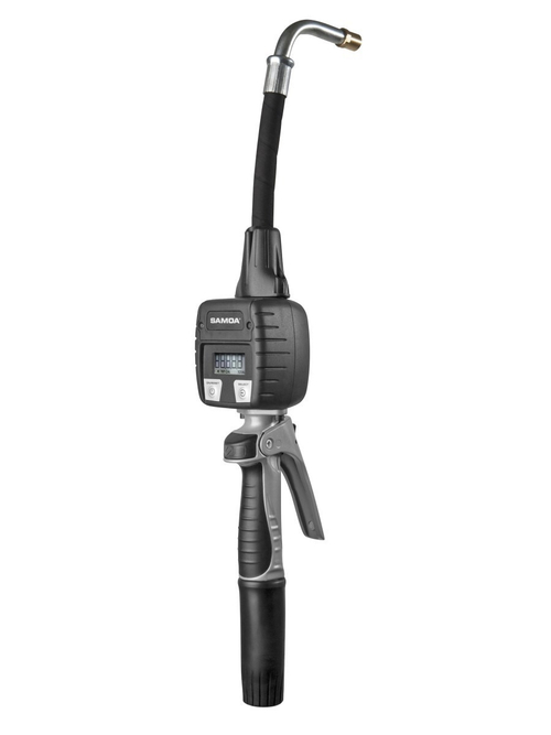 Раздаточный пистолет для масла с цифровым счетчиком, гибкий наконечник 90°, автомат. каплеотсекатель